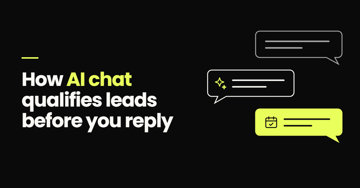 AI chat diagram: a visitor message, an AI reply and a highlighted booking confirmation in a chat thread