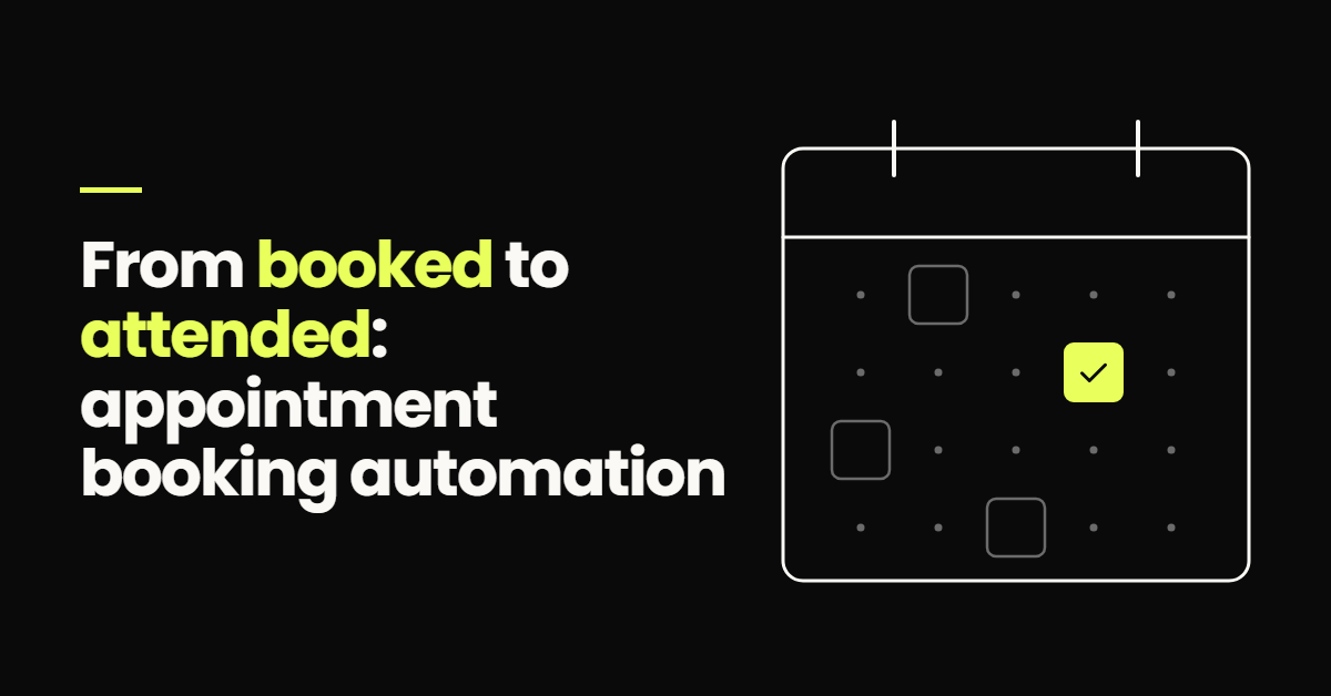 Appointment booking automation diagram: a calendar grid with one highlighted, confirmed appointment slot