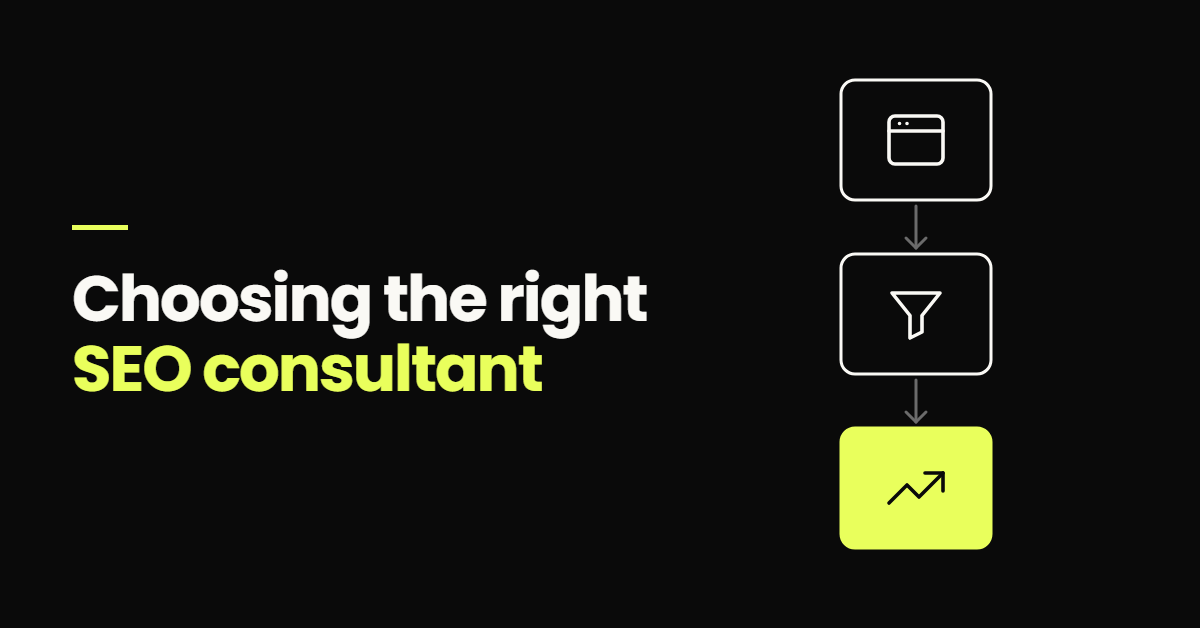 Choosing an SEO consultant, shown as search leading to SEO work and then to growth