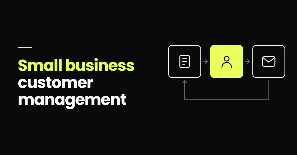 Small business customer management diagram showing a lead becoming a customer and returning through follow-up