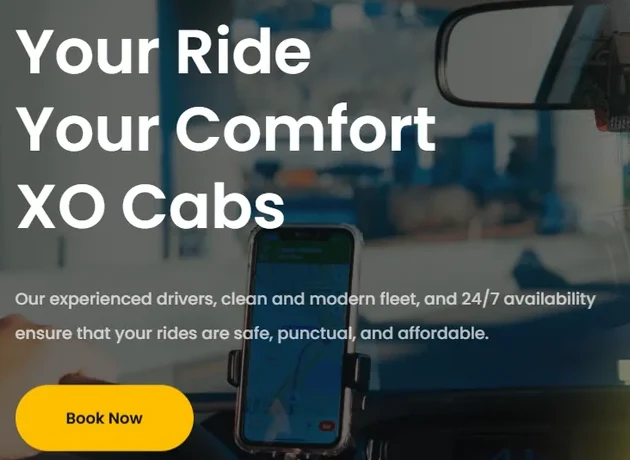 XO CABS homepage headline, service promise and book now button