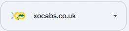 Google Search Console property selector showing xocabs.co.uk