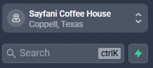 GoHighLevel account switcher showing Sayfani Coffee House in Coppell, Texas