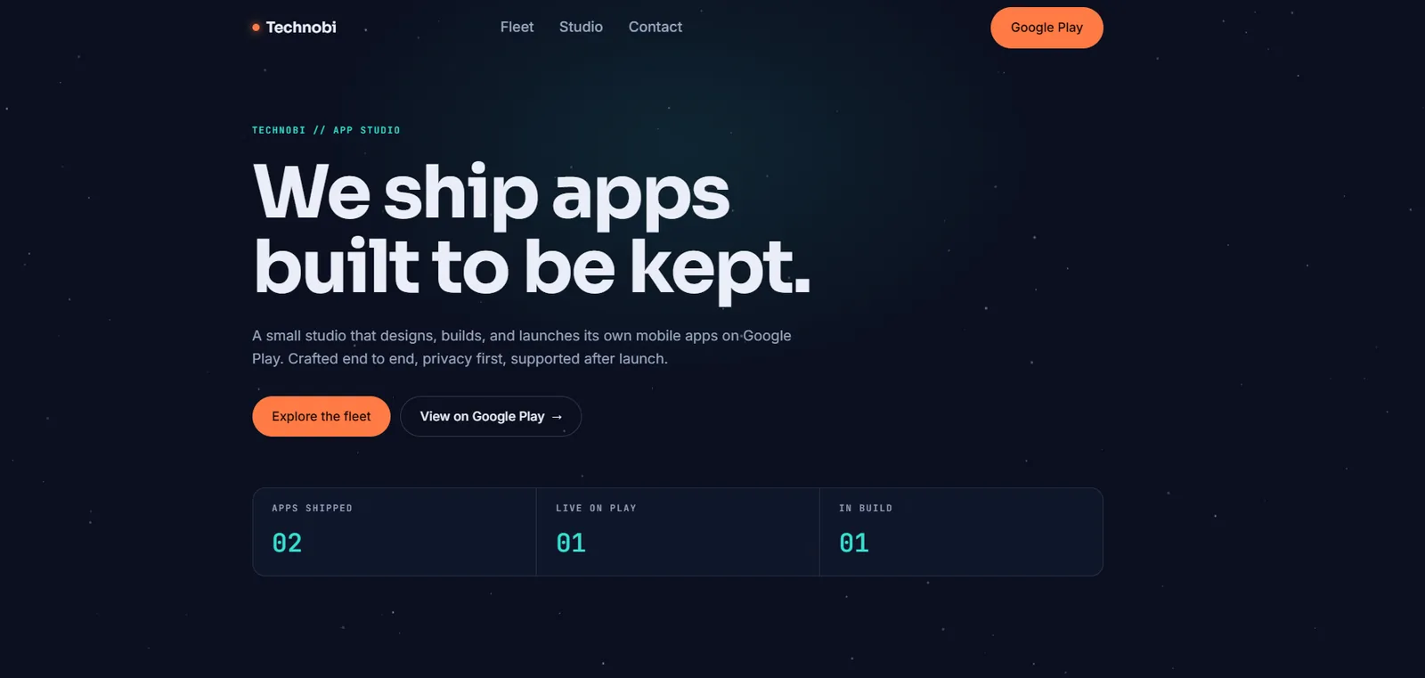 Technobi app studio website homepage