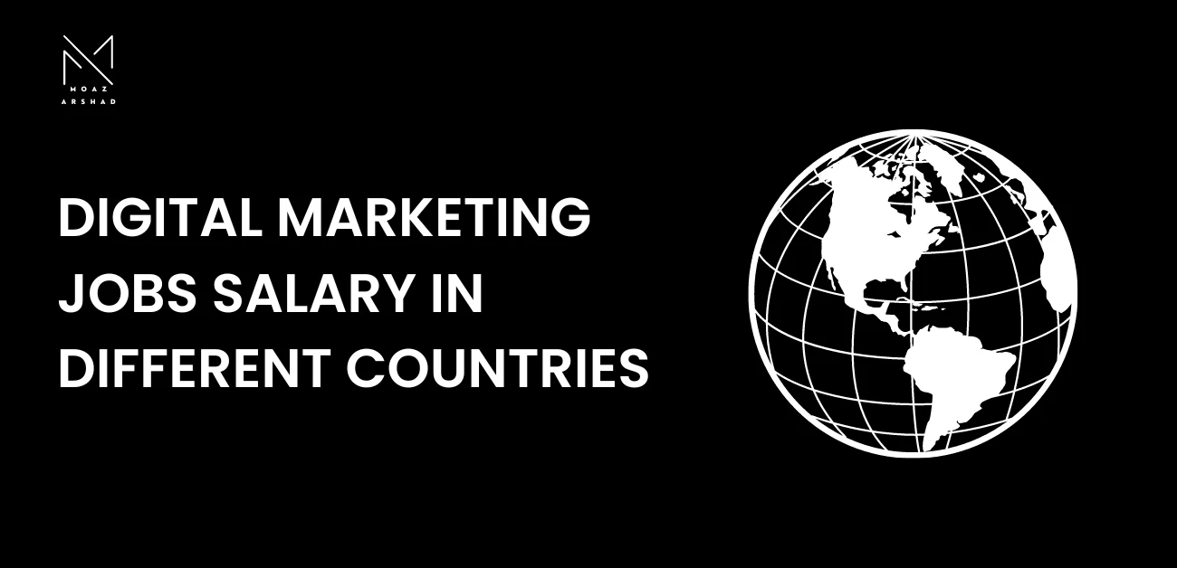 A world map displaying average digital marketing job salaries in different countries.